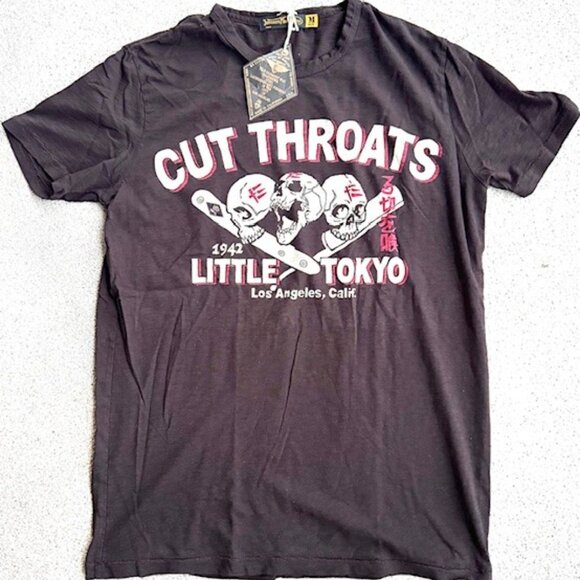 Johnson Motors Cut Throats Little Tokyo distressed M Faded Black Tar Shirt NWT - Picture 5 of 5